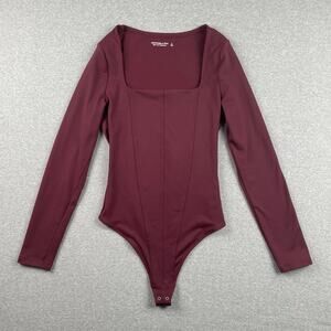 Abercrombie Bodysuit Top S Burgundy Double Layered Seamless Corset Long Sleeve